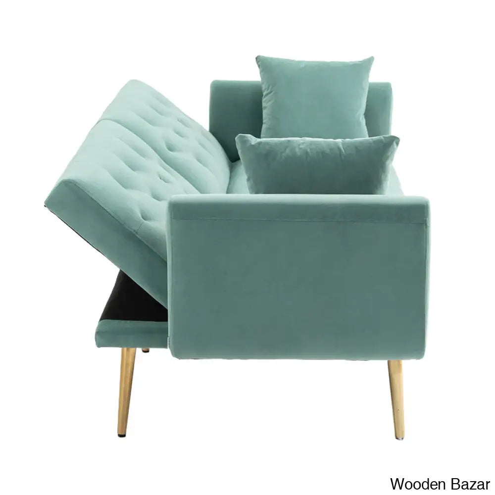 Garcia Light Teal Velvet Accent Sofa With Gold Legs - Wooden Bazar