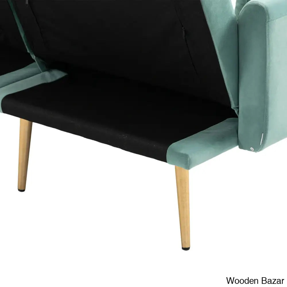 Garcia Light Teal Velvet Accent Sofa With Gold Legs - Wooden Bazar