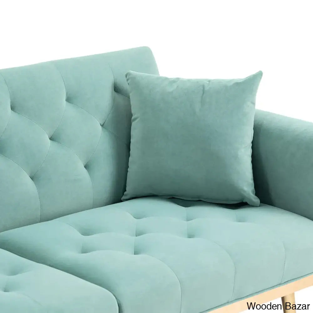 Garcia Light Teal Velvet Accent Sofa With Gold Legs - Wooden Bazar