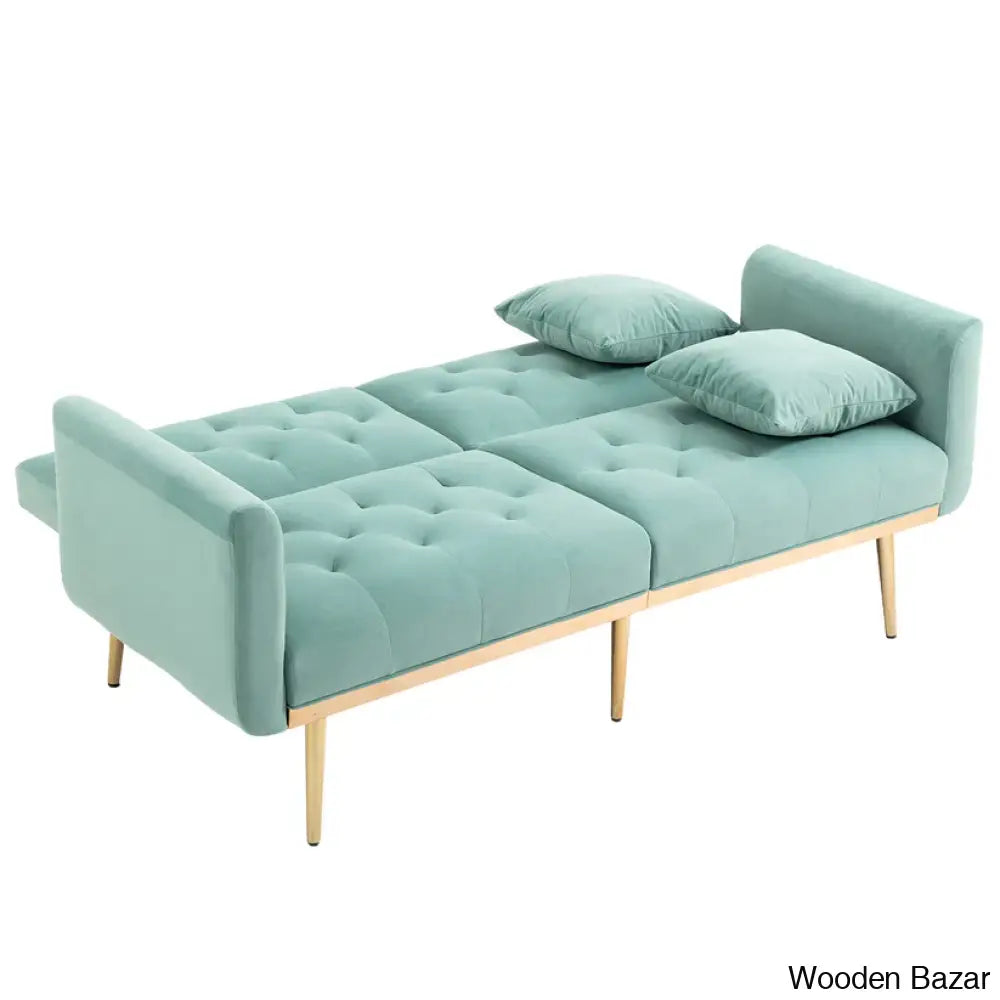 Garcia Light Teal Velvet Accent Sofa With Gold Legs - Wooden Bazar