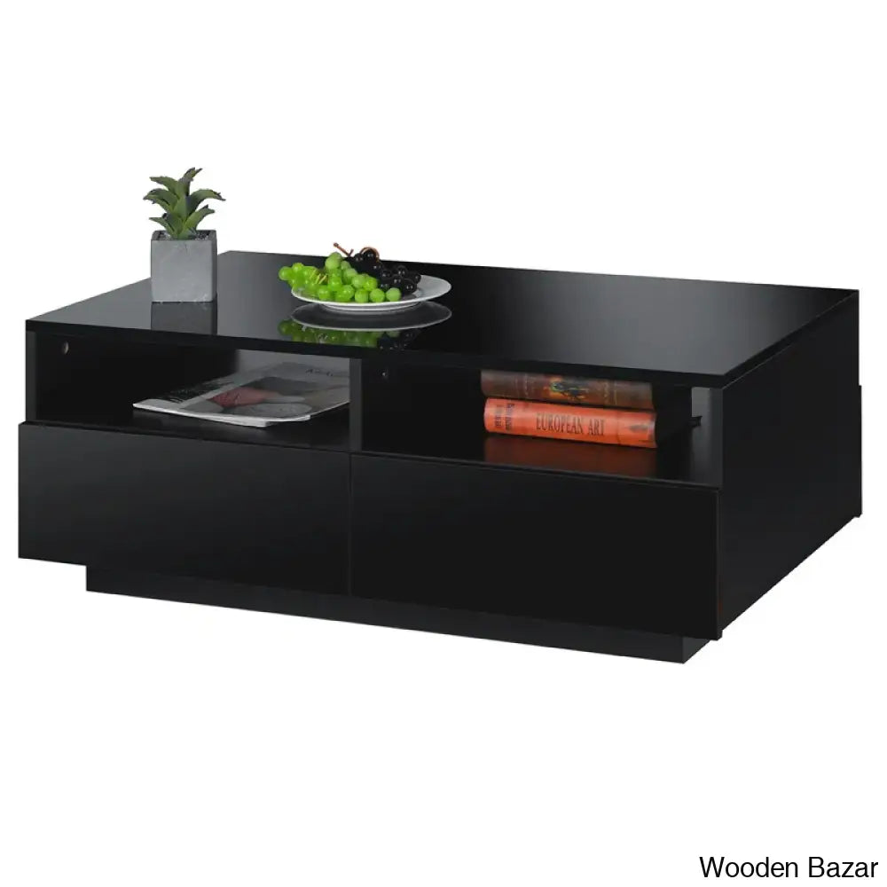 Gastelumi Led Coffee And Center Table With Colorful Rgb Lights & 4 Drawers