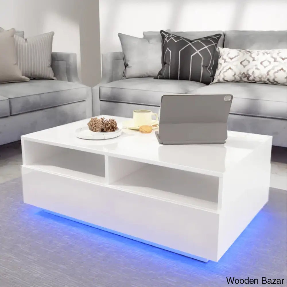 Gastelumi Led Coffee And Center Table With Colorful Rgb Lights & 4 Drawers