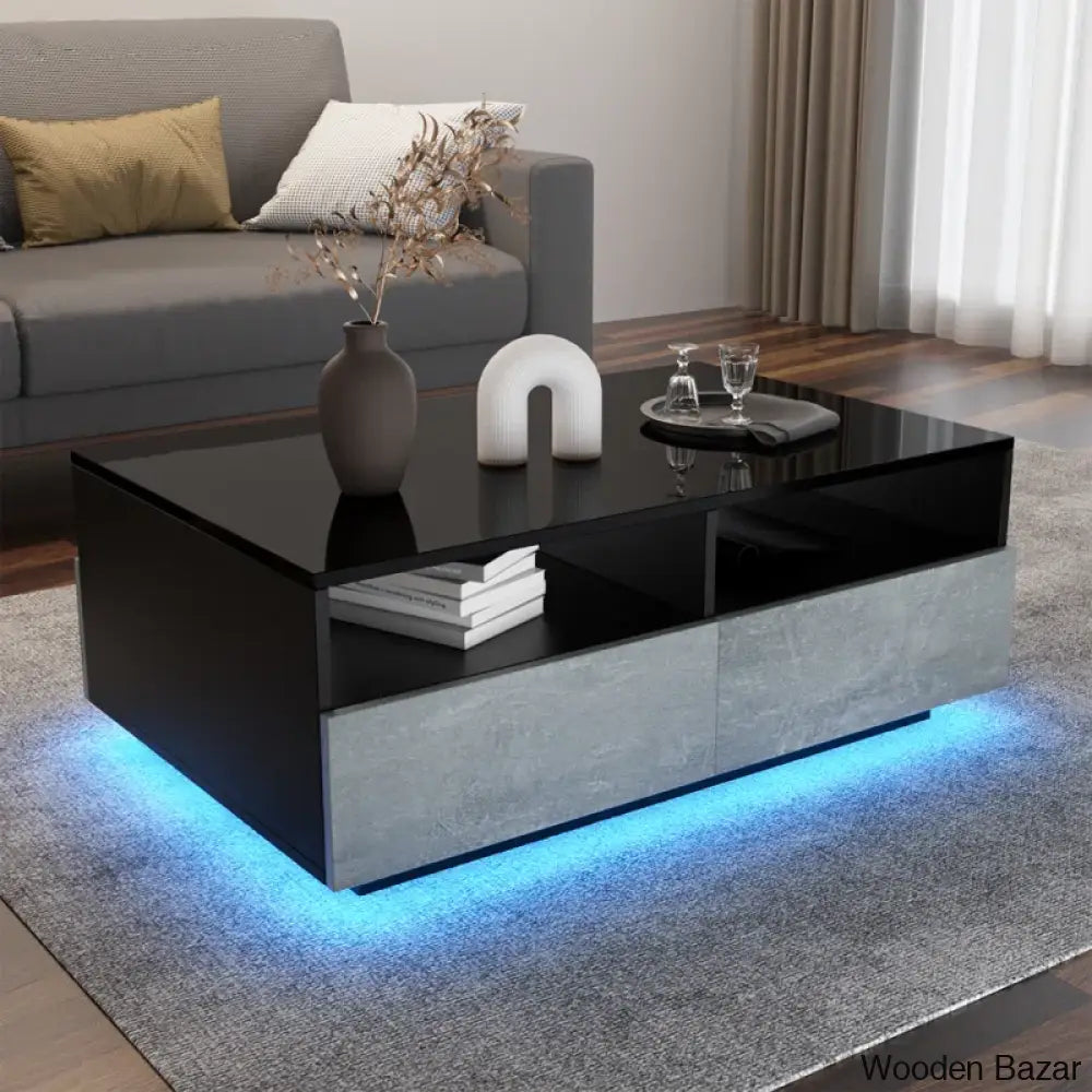 Gastelumi Led Coffee And Center Table With Colorful Rgb Lights & 4 Drawers