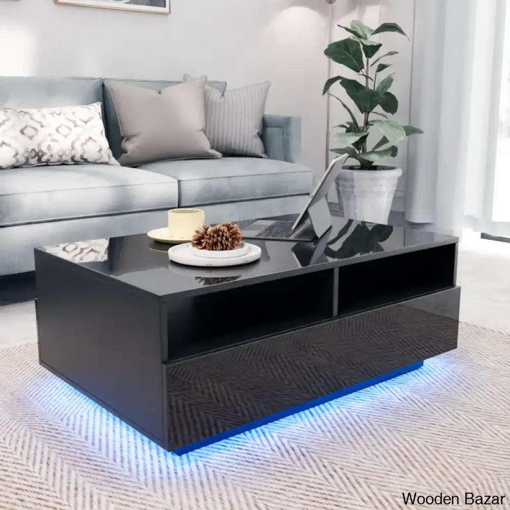 Gastelumi Led Coffee And Center Table With Colorful Rgb Lights & 4 Drawers