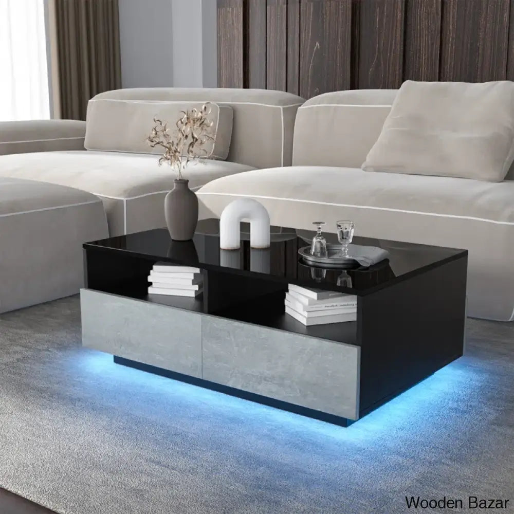 Gastelumi Led Coffee And Center Table With Colorful Rgb Lights & 4 Drawers