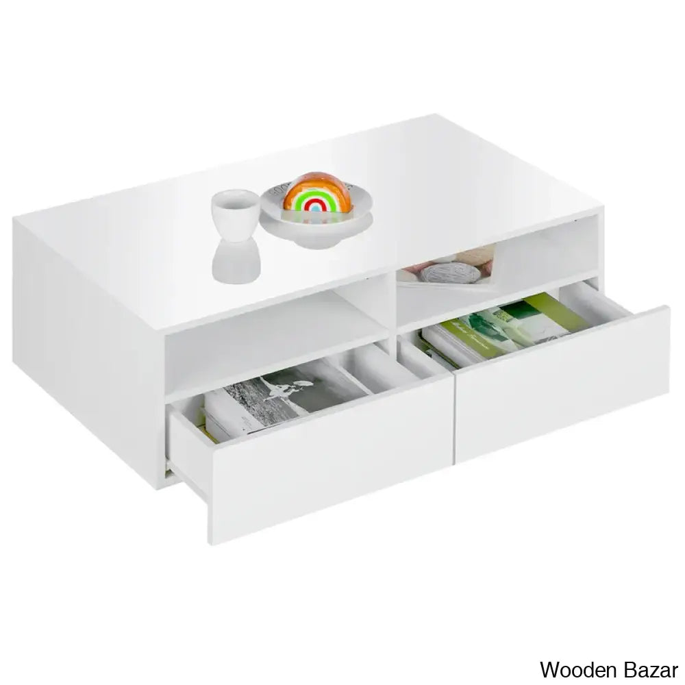 Gastelumi Led Coffee And Center Table With Colorful Rgb Lights & 4 Drawers