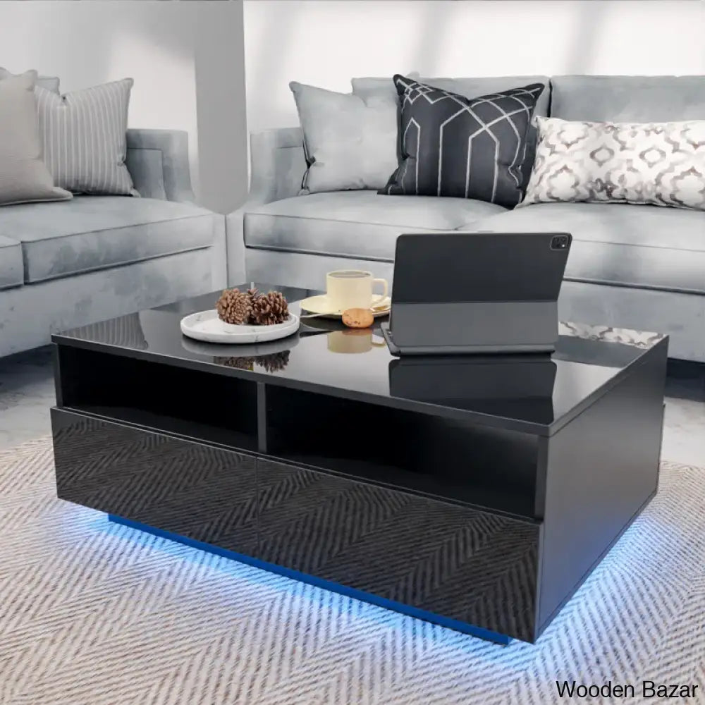 Gastelumi Led Coffee And Center Table With Colorful Rgb Lights & 4 Drawers