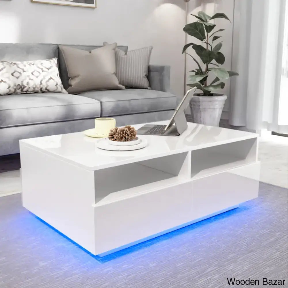 Gastelumi Led Coffee And Center Table With Colorful Rgb Lights & 4 Drawers