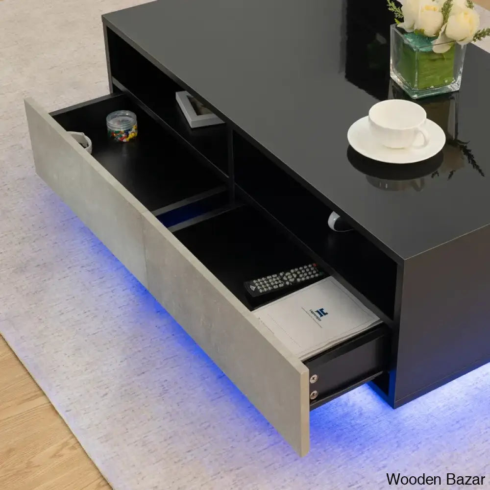 Gastelumi Led Coffee And Center Table With Colorful Rgb Lights & 4 Drawers