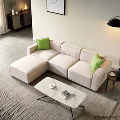 Gelbro Modular L-Shaped Sofa With Convertible Ottoman Chaise In Beige Color