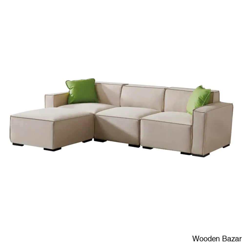 Gelbro Modular L-Shaped Sofa With Convertible Ottoman Chaise In Beige Color