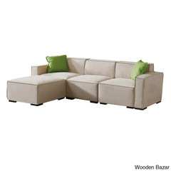 Gelbro Modular L-Shaped Sofa With Convertible Ottoman Chaise In Beige Color