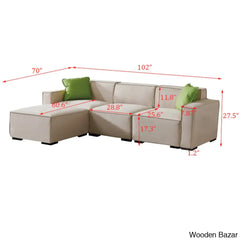 Gelbro Modular L-Shaped Sofa With Convertible Ottoman Chaise In Beige Color