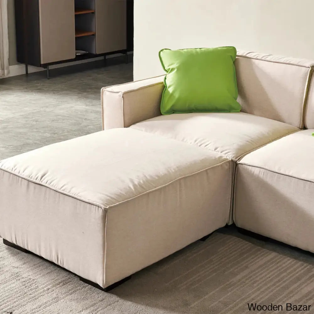 Gelbro Modular L-Shaped Sofa With Convertible Ottoman Chaise In Beige Color