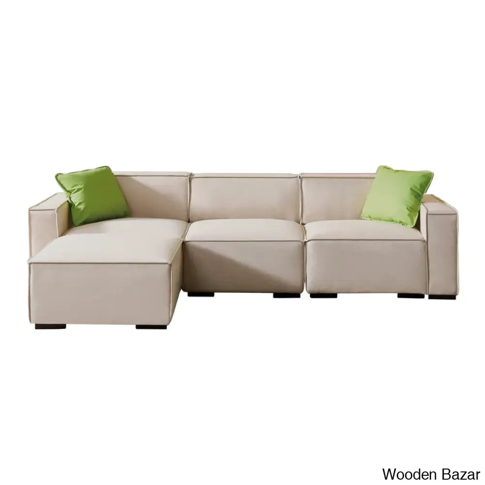 Gelbro Modular L-Shaped Sofa With Convertible Ottoman Chaise In Beige Color