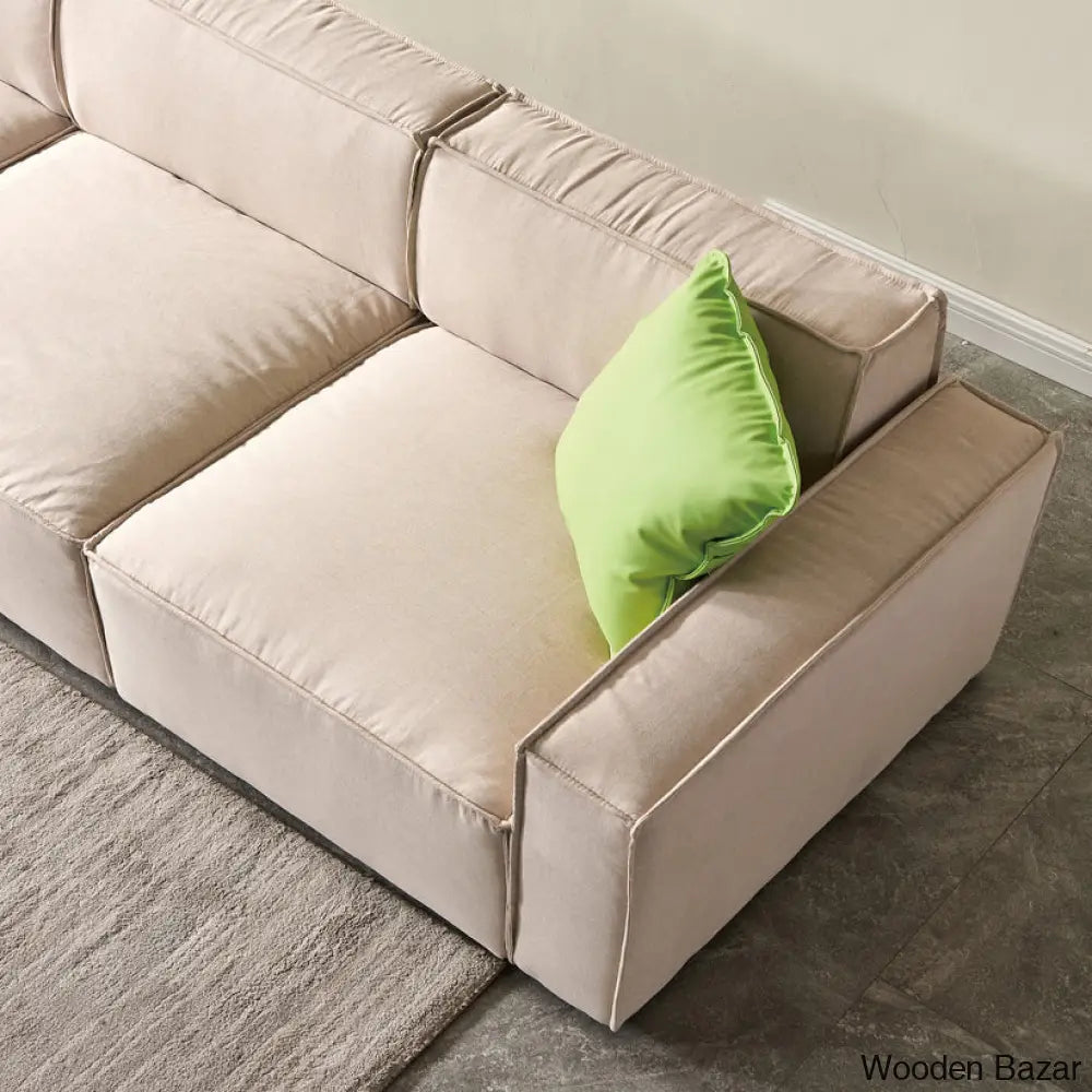 Gelbro Modular L-Shaped Sofa With Convertible Ottoman Chaise In Beige Color