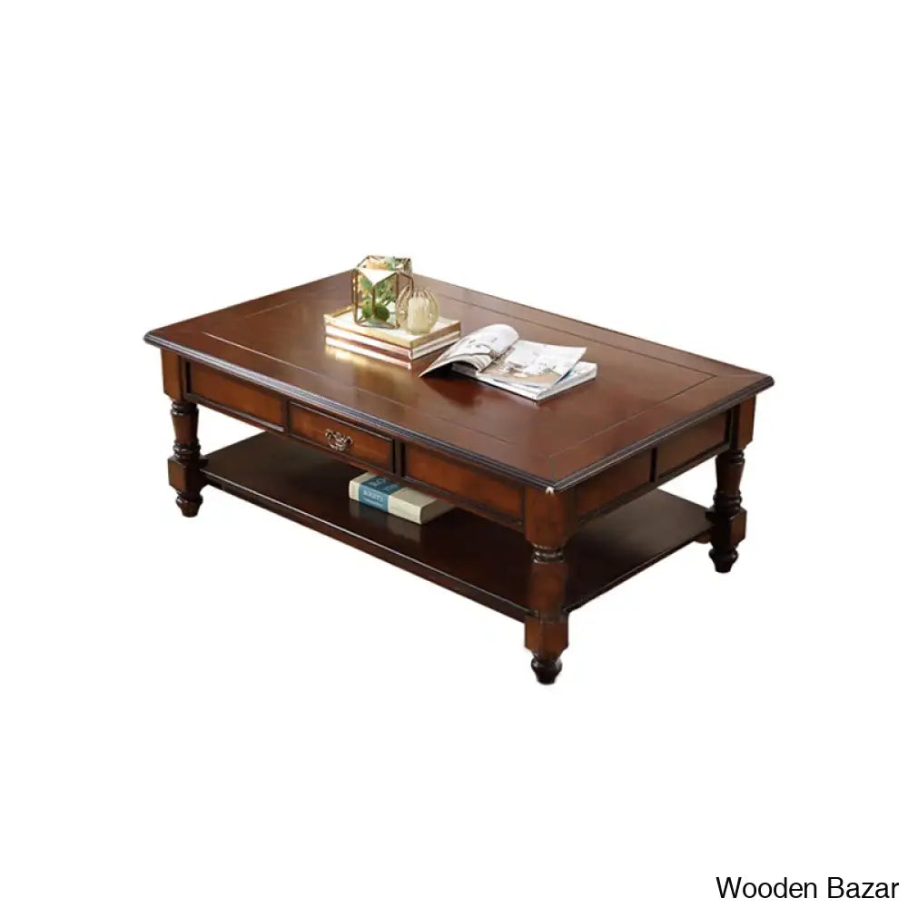 Gena European Style Retro Simple Coffee And Center Table Solid Wood