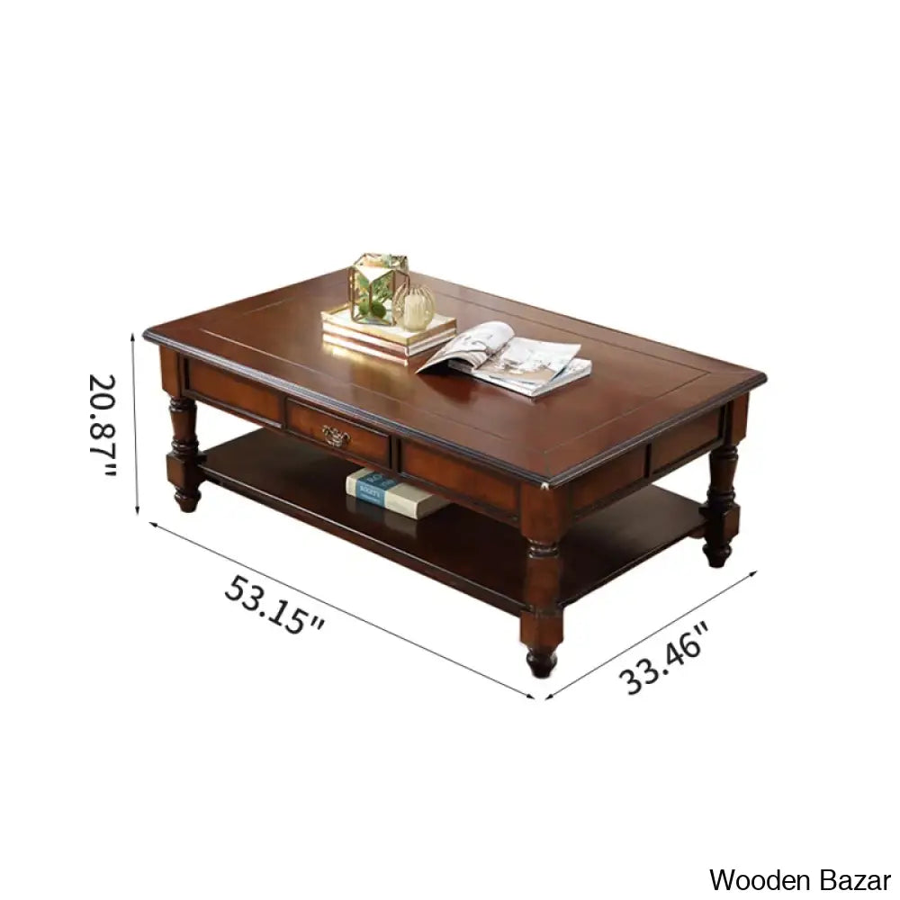 Gena European Style Retro Simple Coffee And Center Table Solid Wood