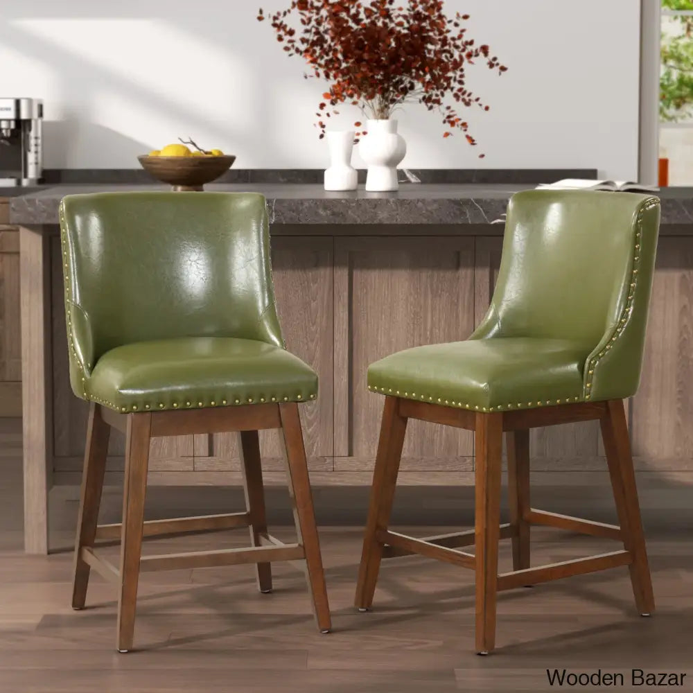 Georg 26’’ Swivel Upholstered Counter Stool (Set Of 2) Green / 2 Piece