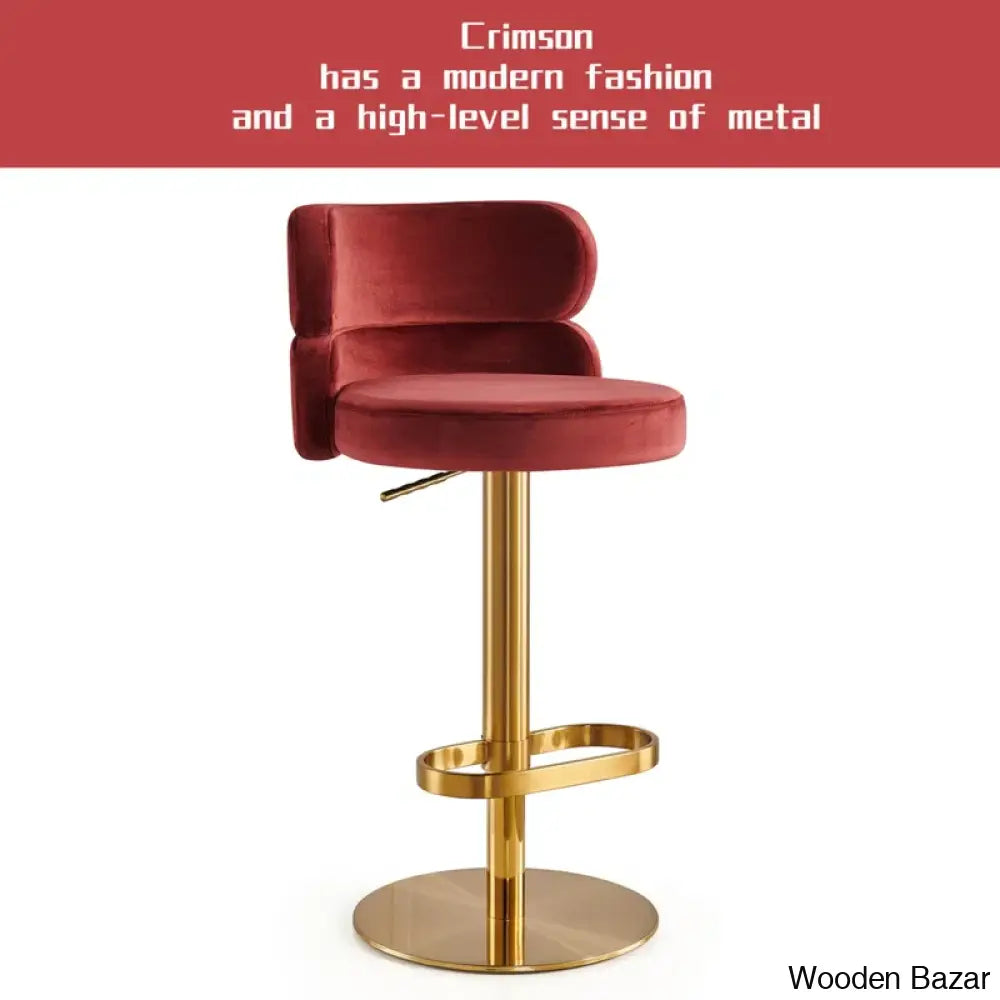 Giacamoy Adjustable Height Swivel Velvet Counter And Bar Stool In Stainless Steel - Modern Design