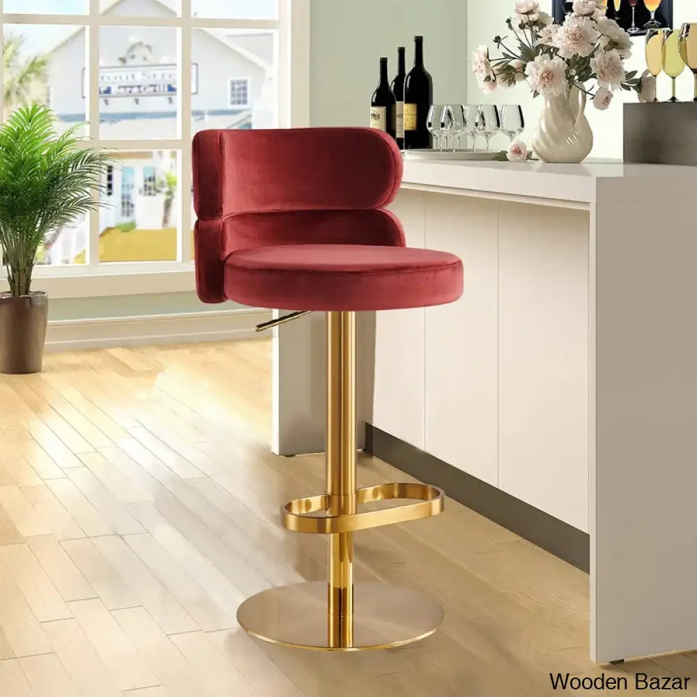 Giacamoy Adjustable Height Swivel Velvet Counter And Bar Stool In Stainless Steel - Modern Design