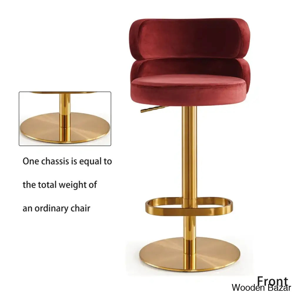 Giacamoy Adjustable Height Swivel Velvet Counter And Bar Stool In Stainless Steel - Modern Design