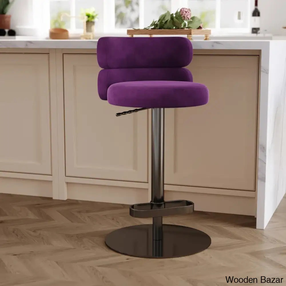 Giacamoy Adjustable Height Swivel Velvet Counter And Bar Stool In Stainless Steel - Modern Design