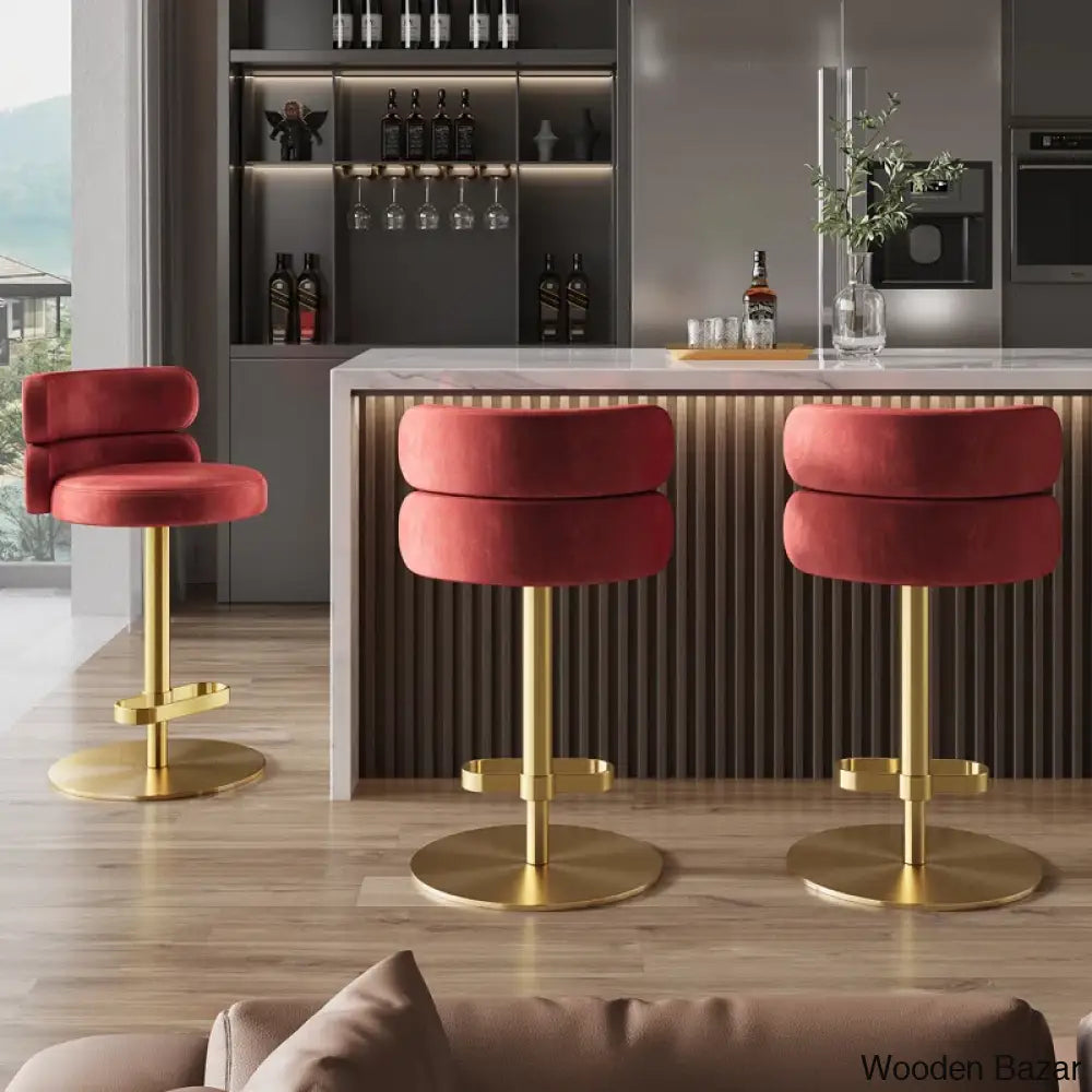 Giacamoy Adjustable Height Swivel Velvet Counter And Bar Stool In Stainless Steel - Modern Design