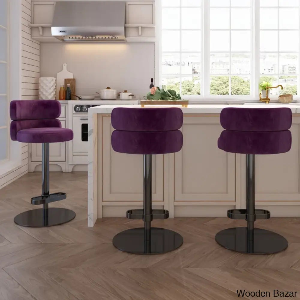 Giacamoy Adjustable Height Swivel Velvet Counter And Bar Stool In Stainless Steel - Modern Design