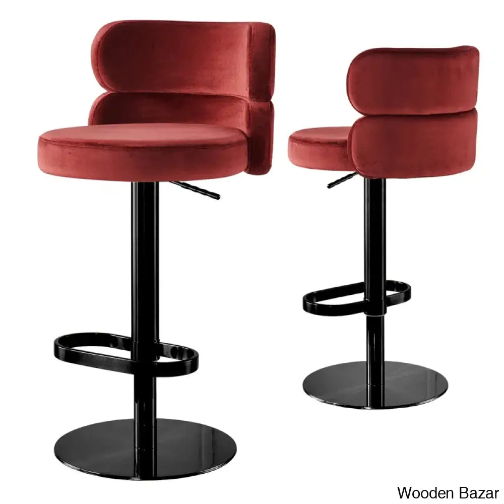 Giacamoy Adjustable Height Swivel Velvet Counter And Bar Stool In Stainless Steel - Modern Design