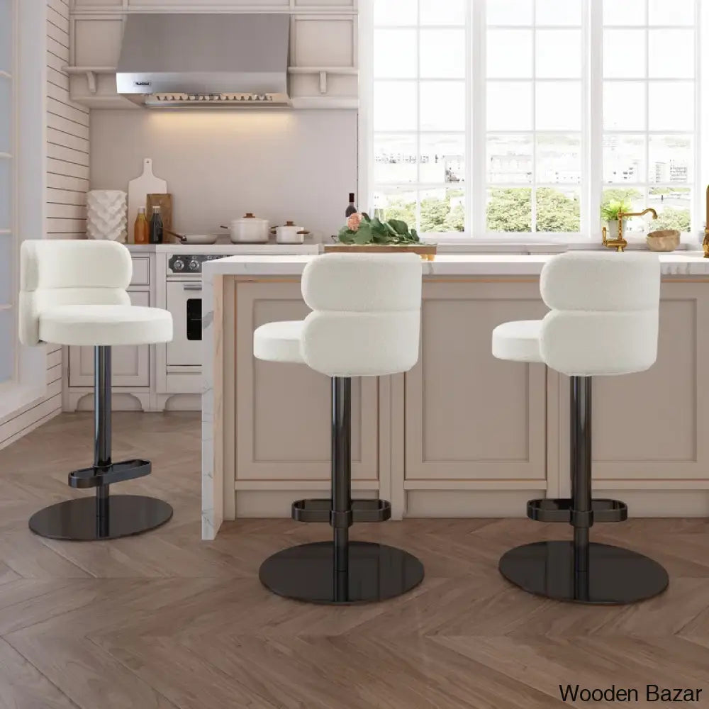 Giacamoy Adjustable Height Swivel Velvet Counter And Bar Stool In Stainless Steel - Modern Design