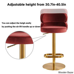 Giacamoy Adjustable Height Swivel Velvet Counter And Bar Stool In Stainless Steel - Modern Design