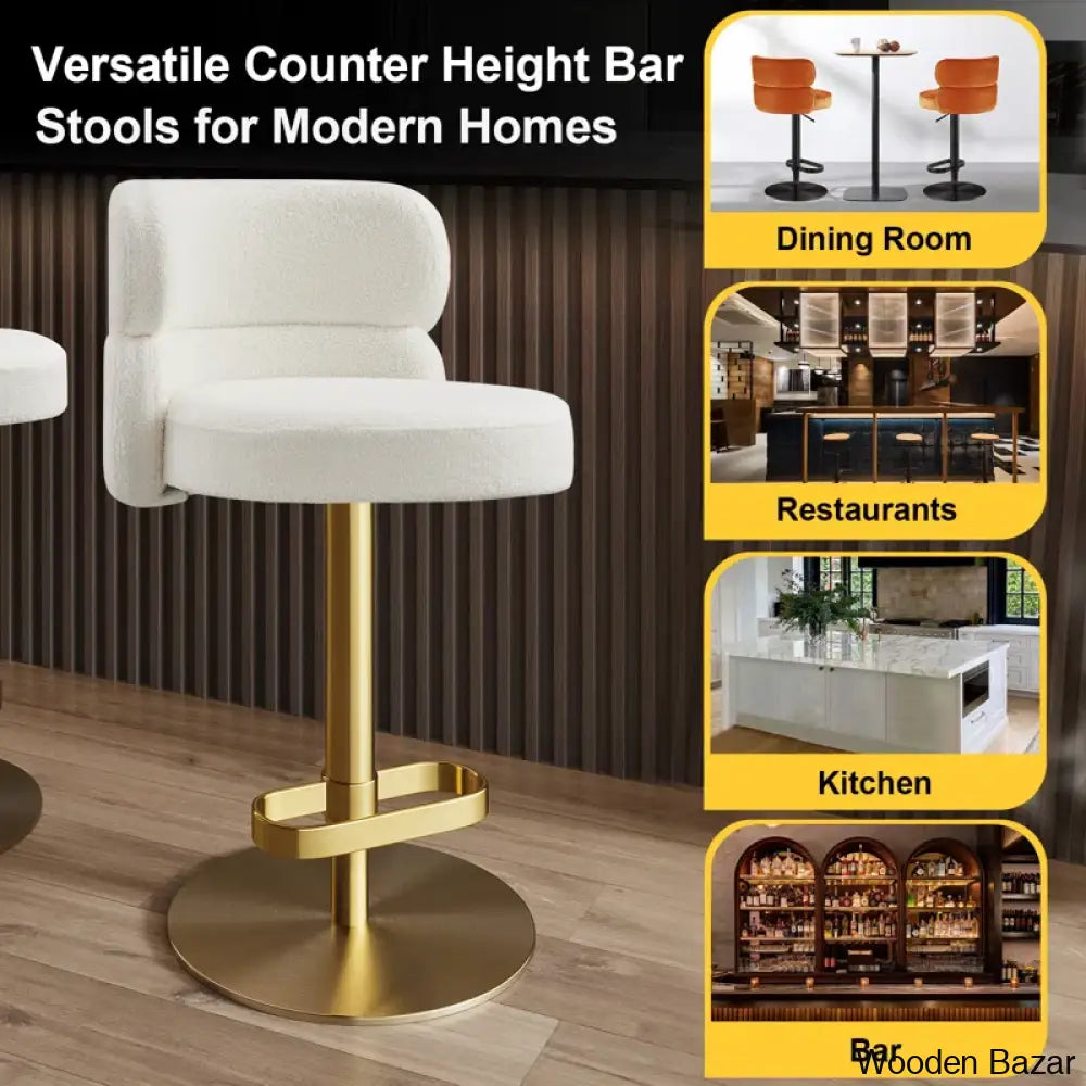 Giacamoy Adjustable Height Swivel Velvet Counter And Bar Stool In Stainless Steel - Modern Design