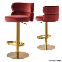 Giacamoy Adjustable Height Swivel Velvet Counter And Bar Stool In Stainless Steel - Modern Design
