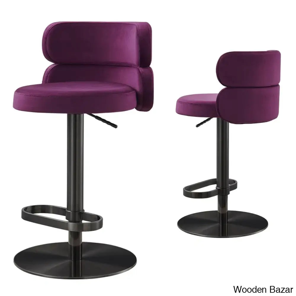 Giacamoy Adjustable Height Swivel Velvet Counter And Bar Stool In Stainless Steel - Modern Design