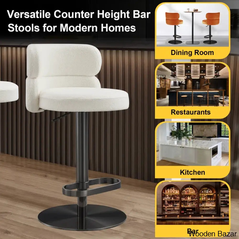 Giacamoy Adjustable Height Swivel Velvet Counter And Bar Stool In Stainless Steel - Modern Design