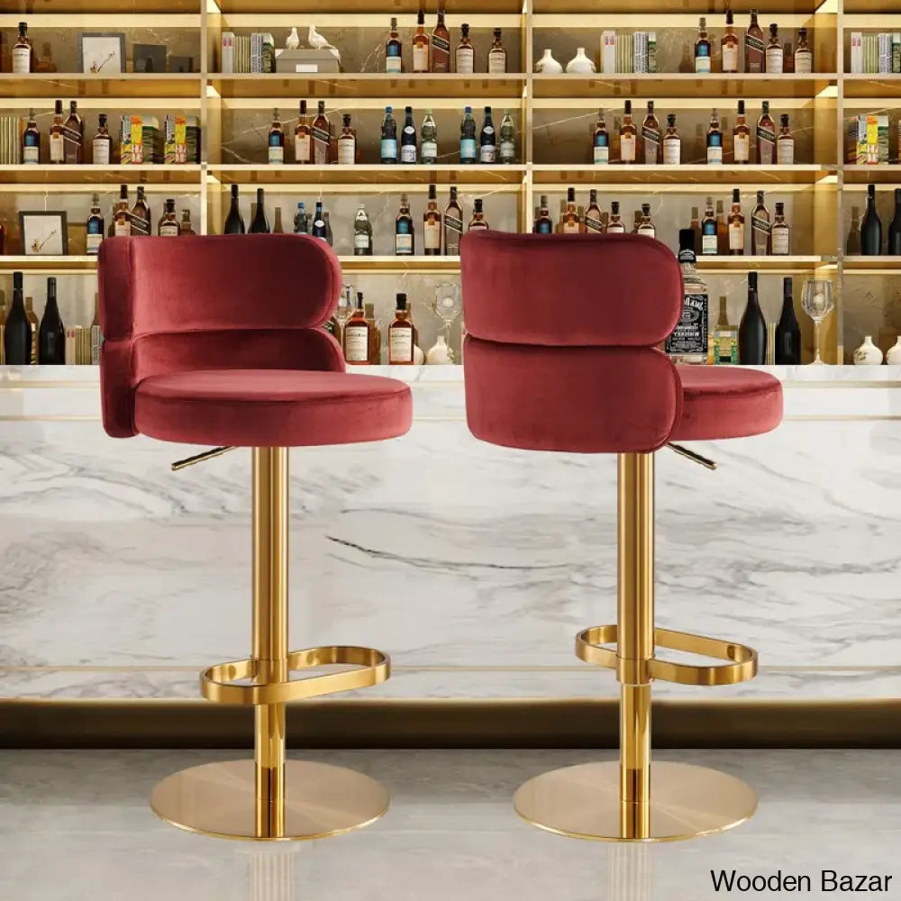 Giacamoy Adjustable Height Swivel Velvet Counter And Bar Stool In Stainless Steel - Modern Design