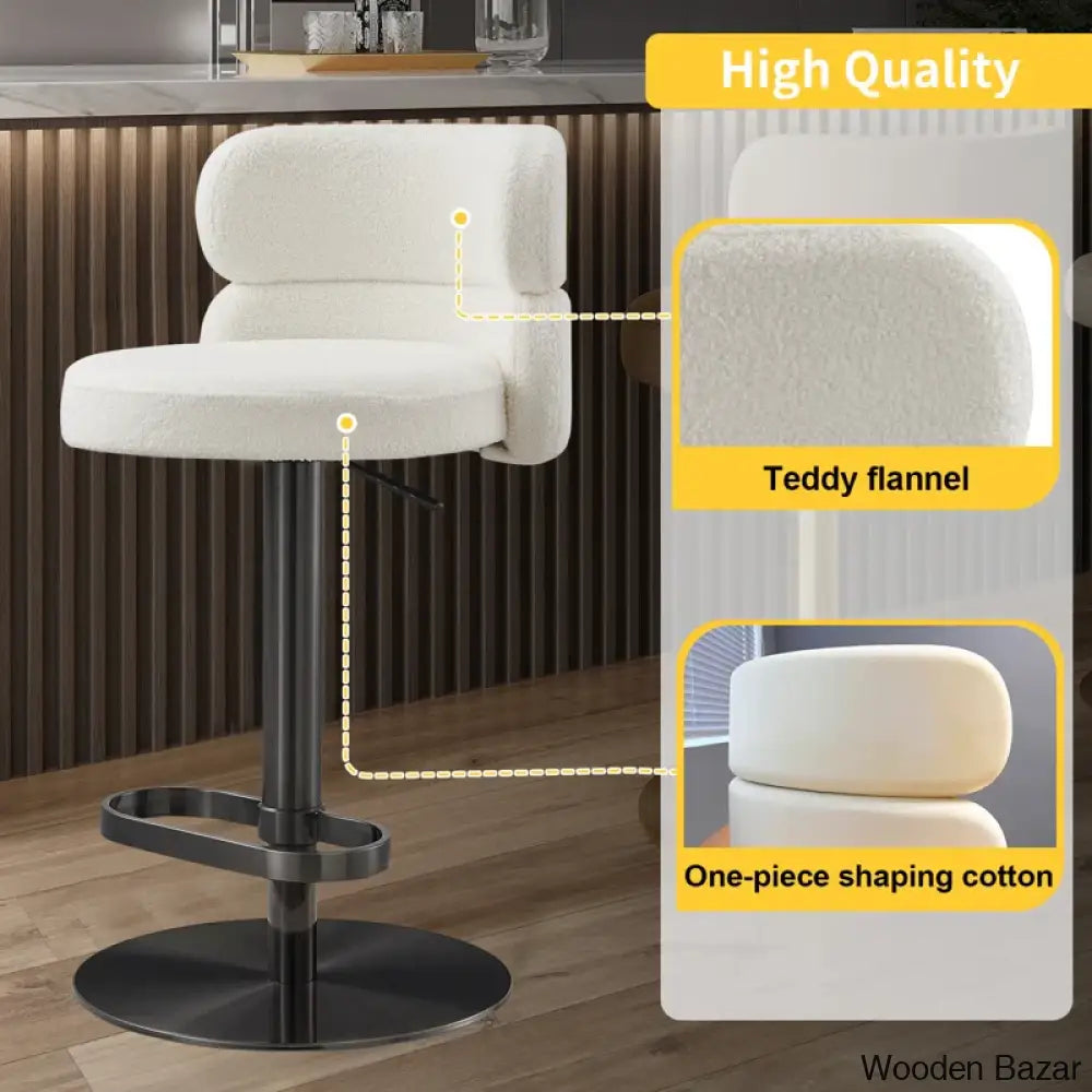 Giacamoy Adjustable Height Swivel Velvet Counter And Bar Stool In Stainless Steel - Modern Design