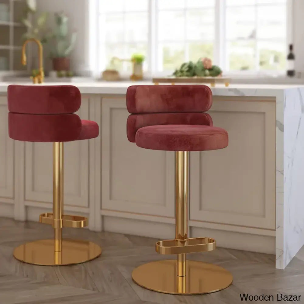 Giacamoy Adjustable Height Swivel Velvet Counter And Bar Stool In Stainless Steel - Modern Design