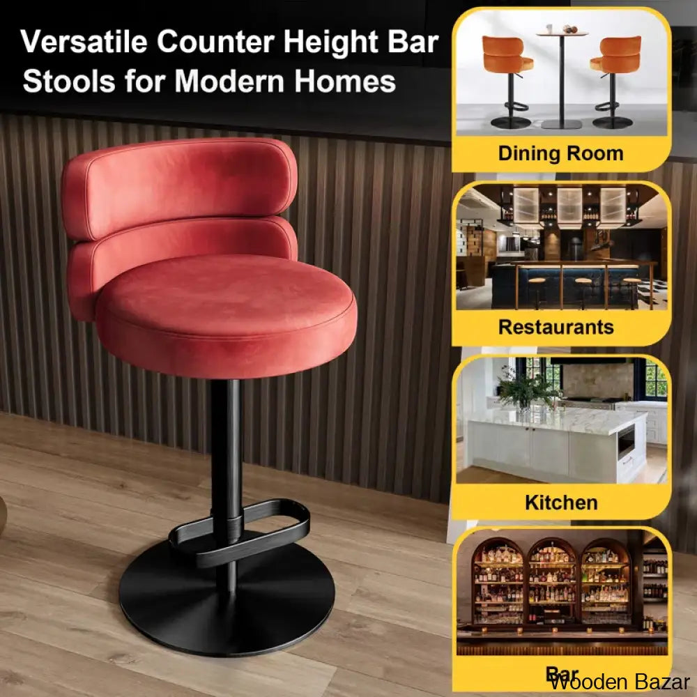 Giacamoy Adjustable Height Swivel Velvet Counter And Bar Stool In Stainless Steel - Modern Design