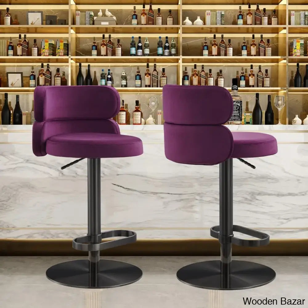 Giacamoy Adjustable Height Swivel Velvet Counter And Bar Stool In Stainless Steel - Modern Design