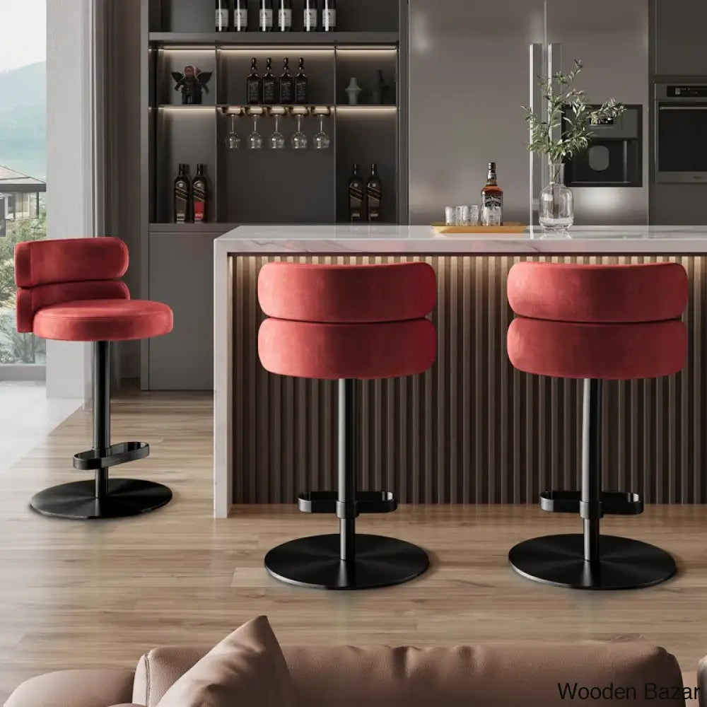 Giacamoy Adjustable Height Swivel Velvet Counter And Bar Stool In Stainless Steel - Modern Design