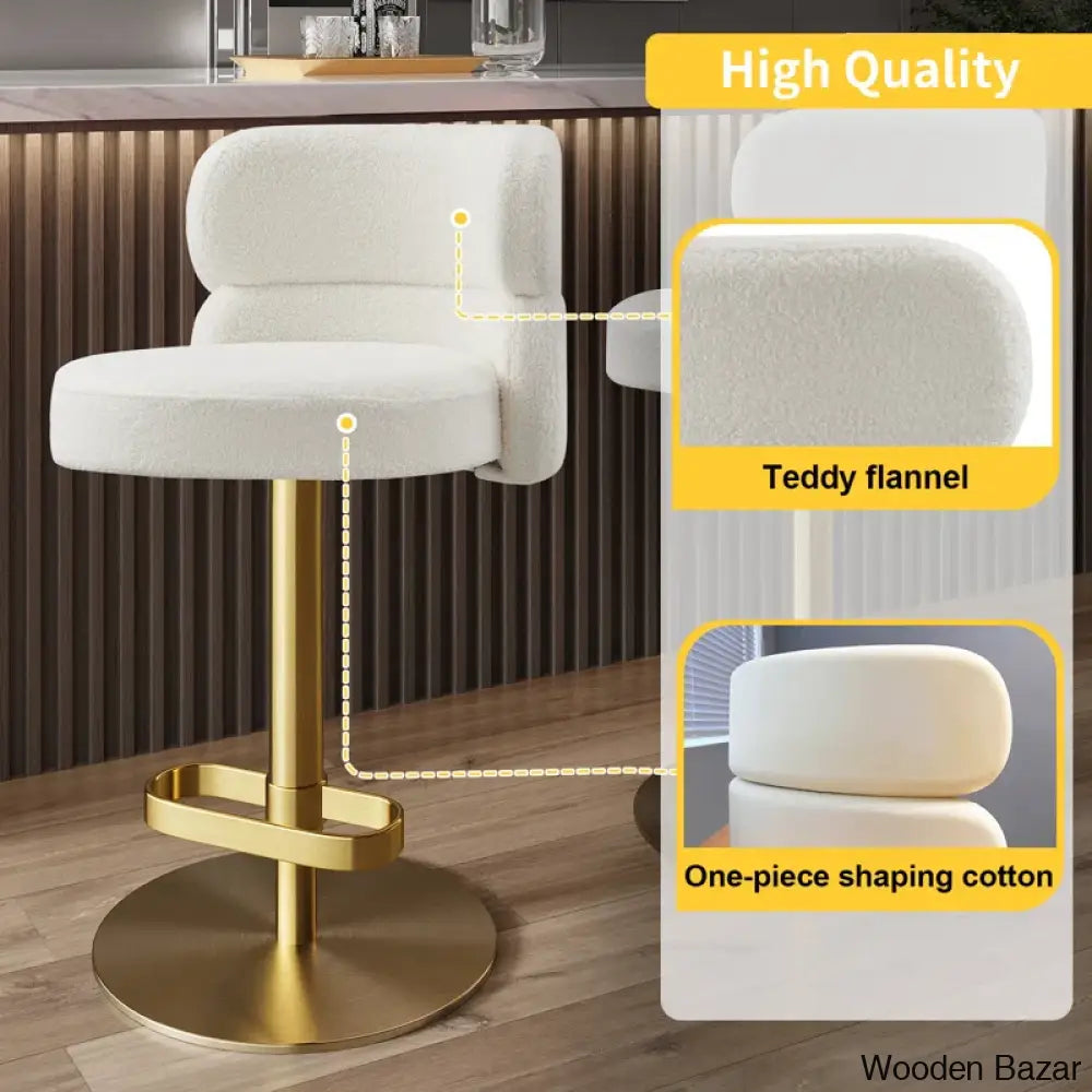 Giacamoy Adjustable Height Swivel Velvet Counter And Bar Stool In Stainless Steel - Modern Design