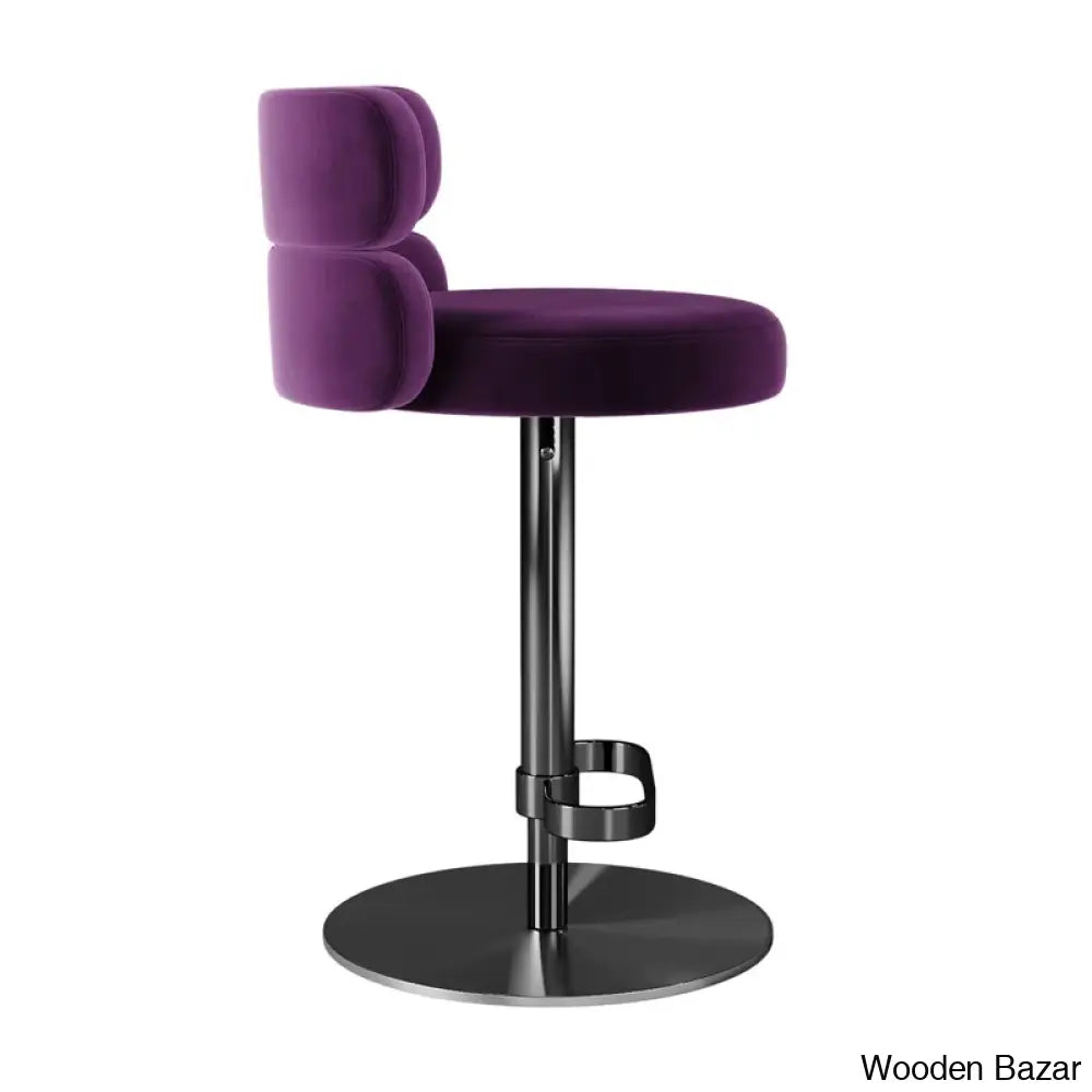 Giacamoy Adjustable Height Swivel Velvet Counter And Bar Stool In Stainless Steel - Modern Design