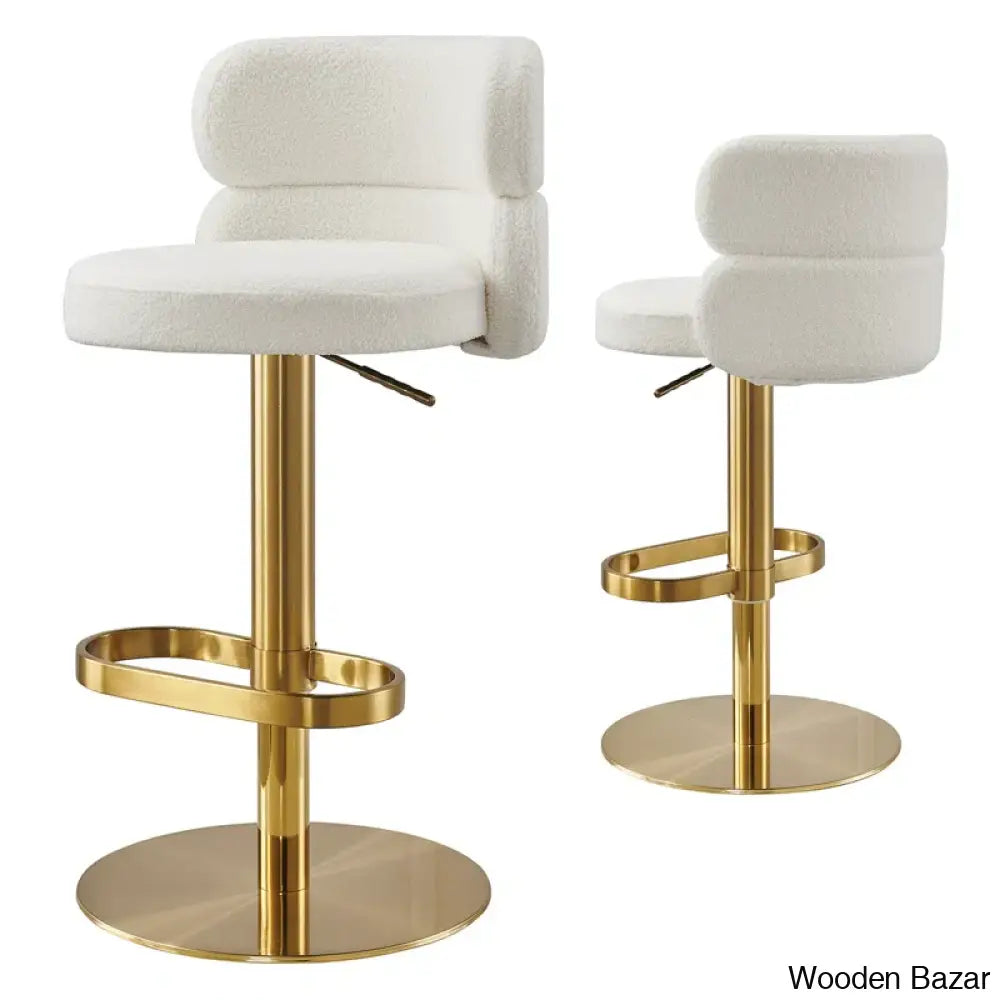 Giacamoy Adjustable Height Swivel Velvet Counter And Bar Stool In Stainless Steel - Modern Design