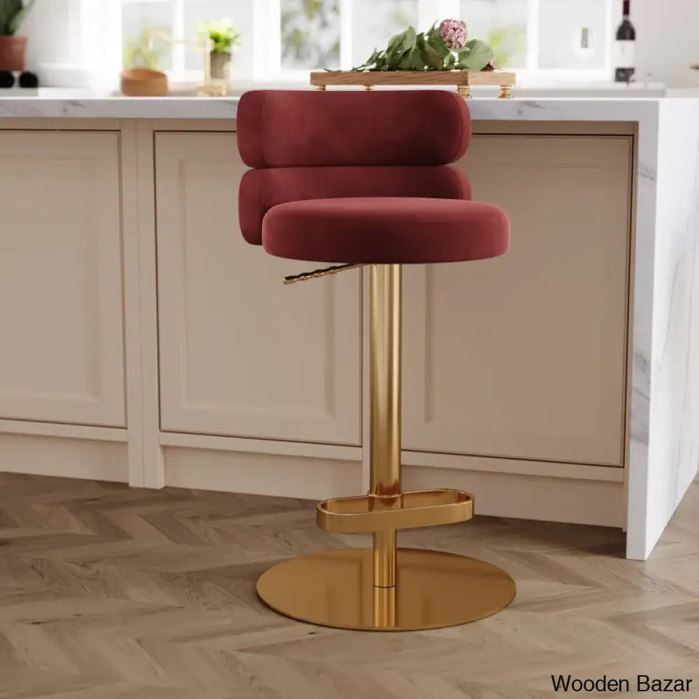 Giacamoy Adjustable Height Swivel Velvet Counter And Bar Stool In Stainless Steel - Modern Design