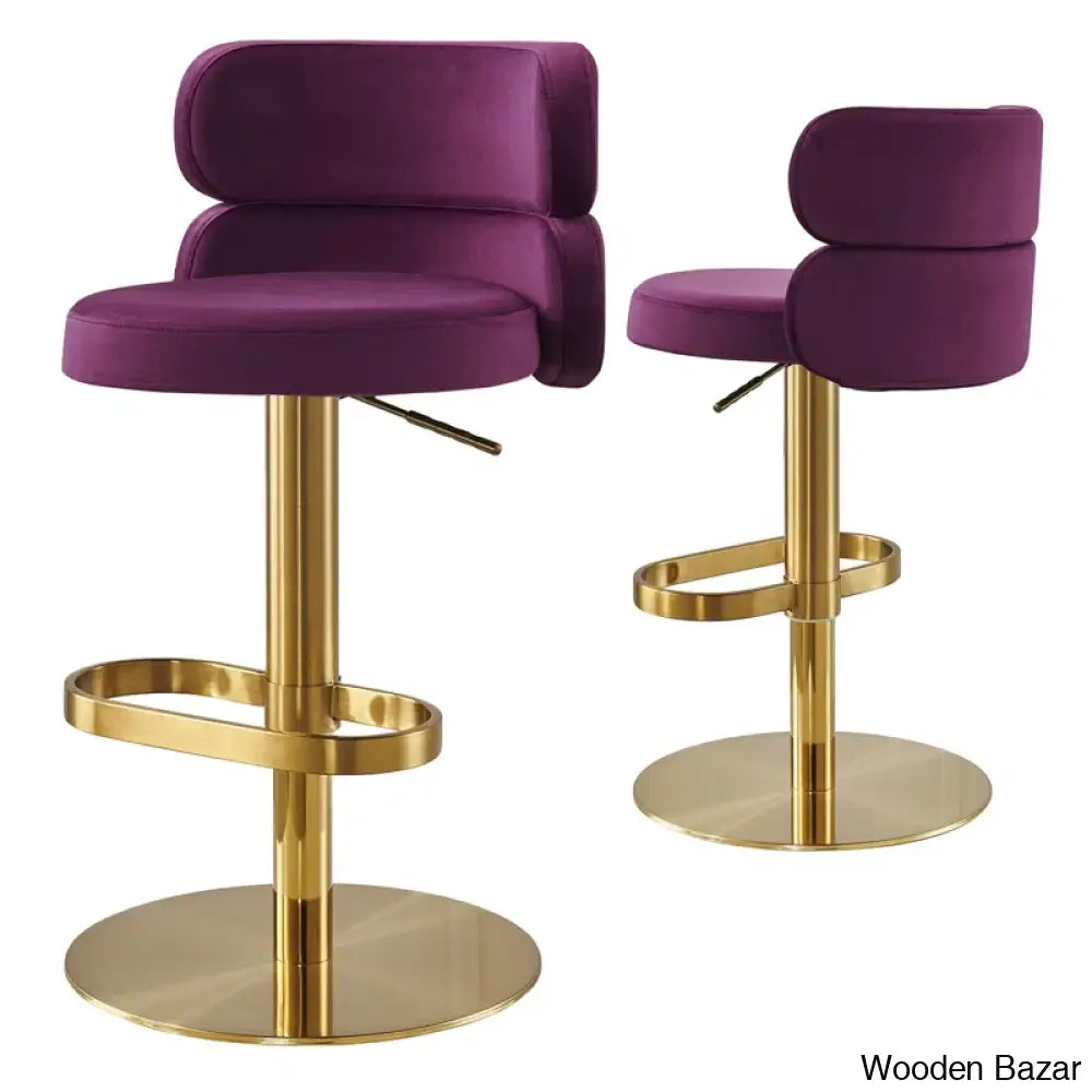 Giacamoy Adjustable Height Swivel Velvet Counter And Bar Stool In Stainless Steel - Modern Design