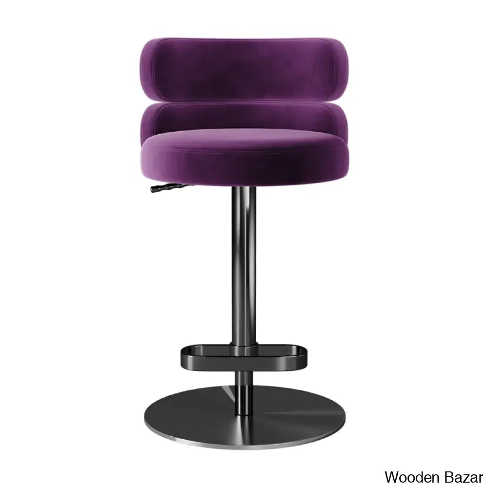 Giacamoy Adjustable Height Swivel Velvet Counter And Bar Stool In Stainless Steel - Modern Design