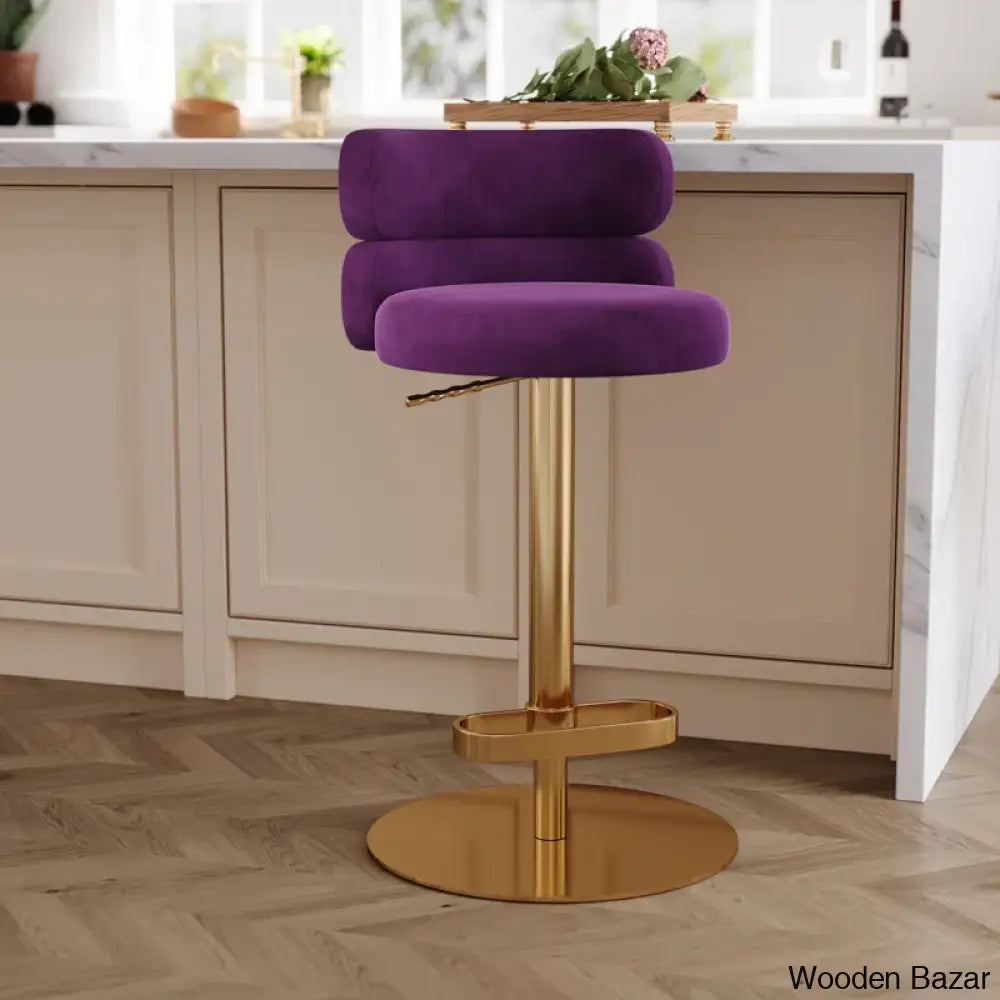 Giacamoy Adjustable Height Swivel Velvet Counter And Bar Stool In Stainless Steel - Modern Design