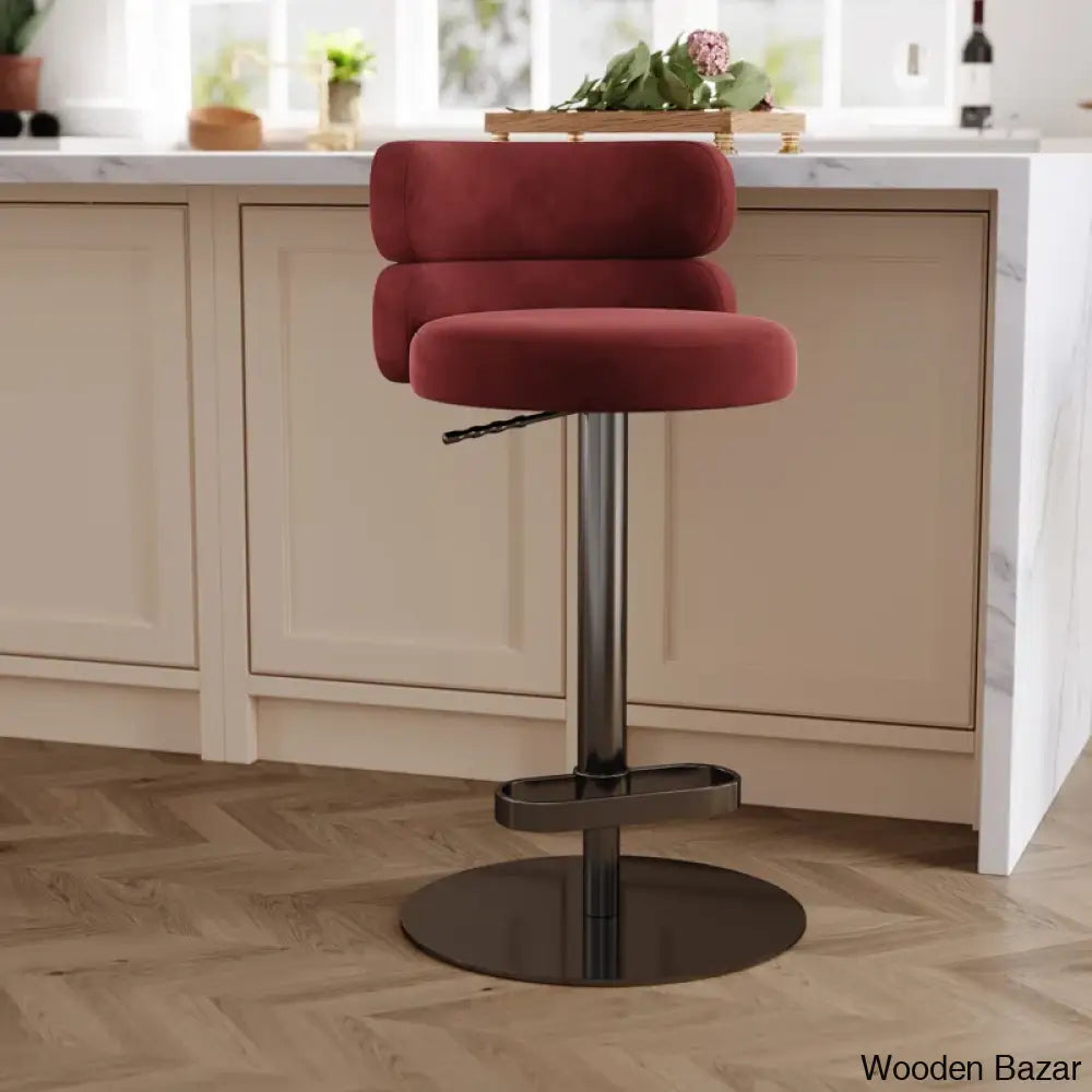 Giacamoy Adjustable Height Swivel Velvet Counter And Bar Stool In Stainless Steel - Modern Design